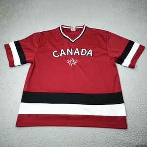 Team Canada Hockey Jersey Mens Small Red Teepee Maple Leaf V Neck Spell Out Logo